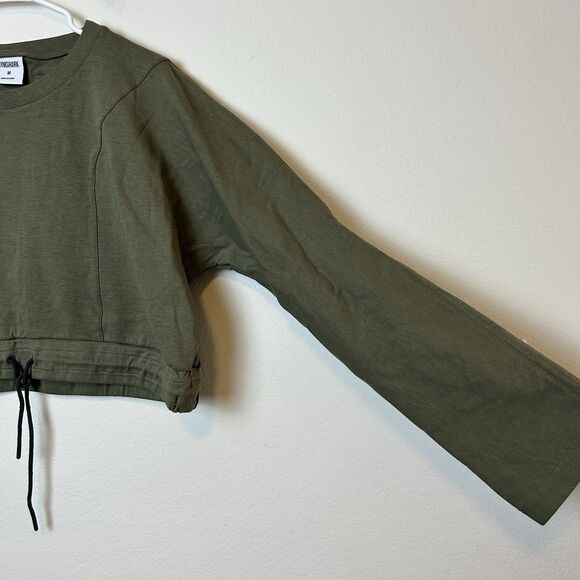 Gymshark Sweatshirt Women’s Medium Green Cropped Elbow Cutout Gym Workout Lounge - Picture 4 of 11